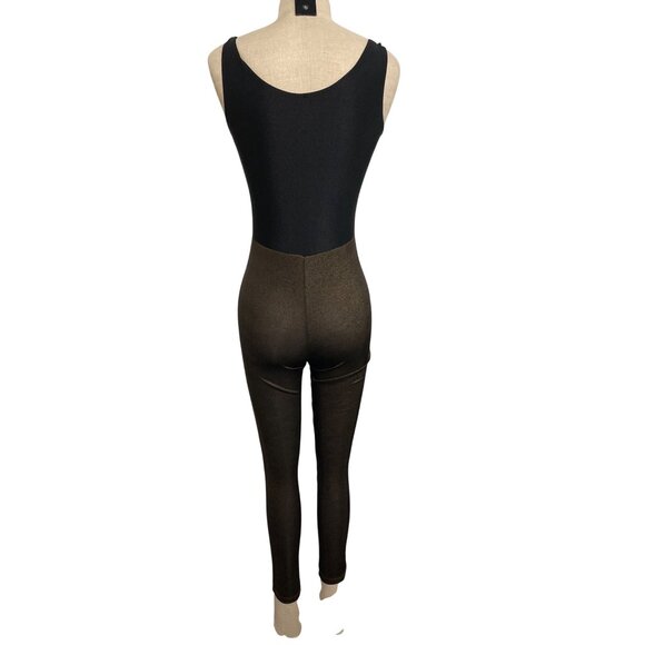 Black & Brown Sleeveless Leotard Jumpsuit With Distressed Leggings - Picture 5 of 6